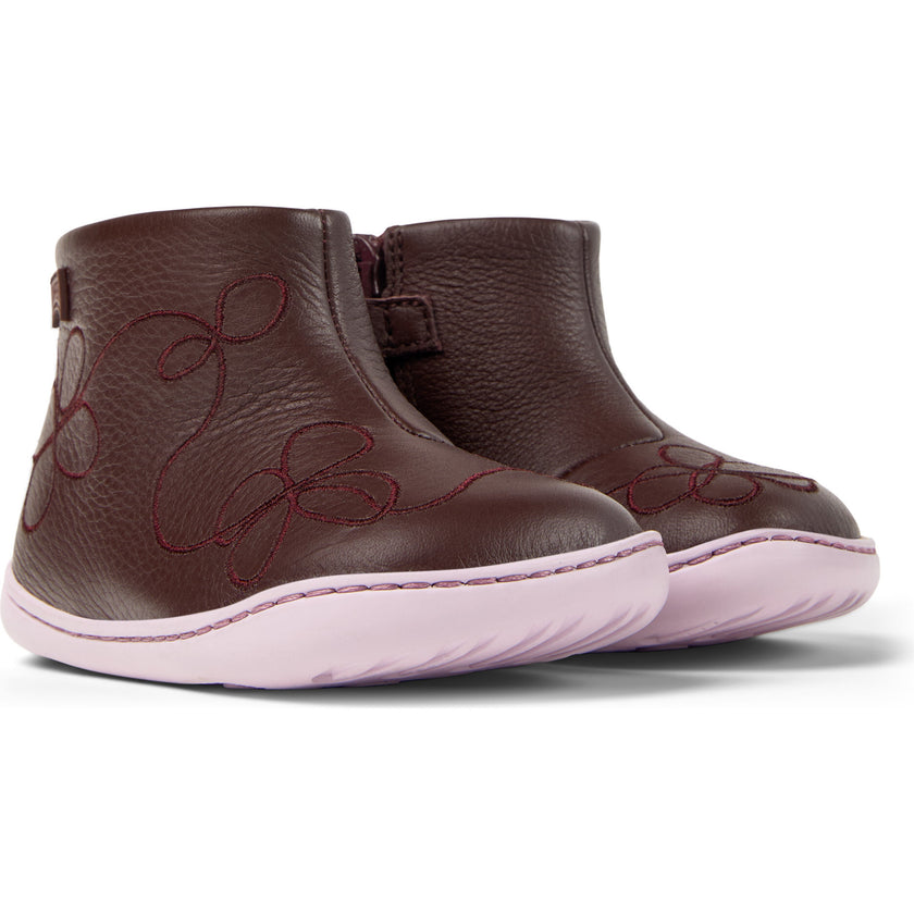 Kids Twins Leather Ankle Boots, Burgundy