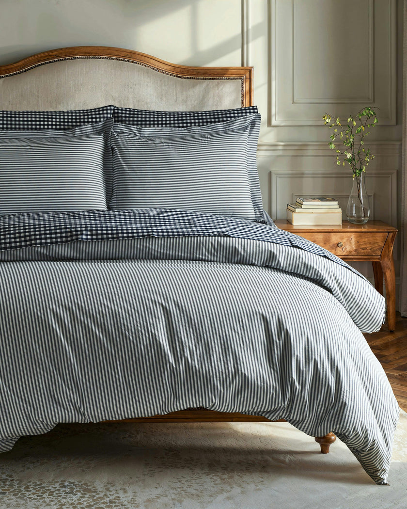 Luxe Premium Percale Bed Sheets in Navy Gingham