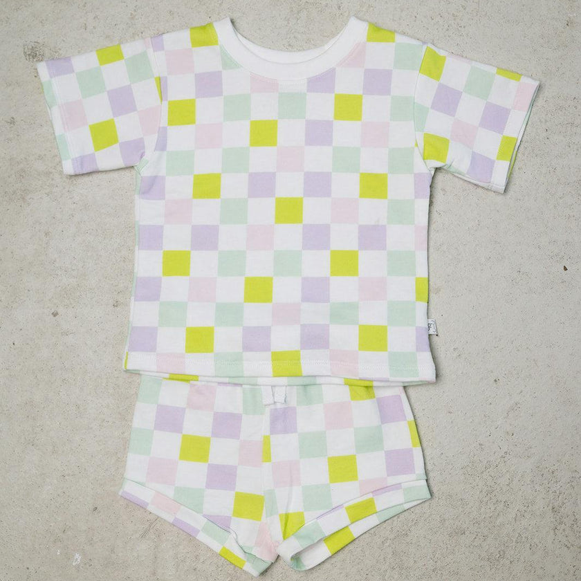 multi-checkered short set