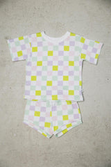 multi-checkered short set