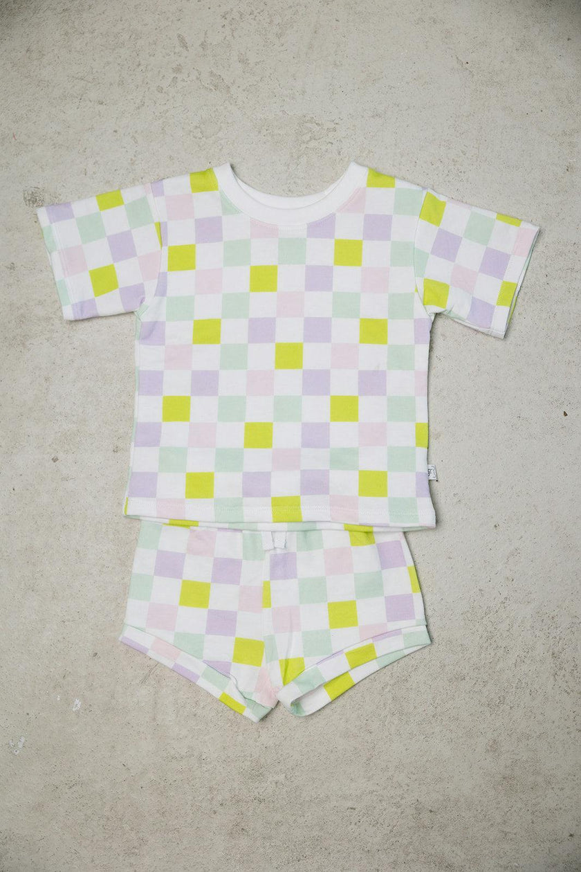 multi-checkered short set