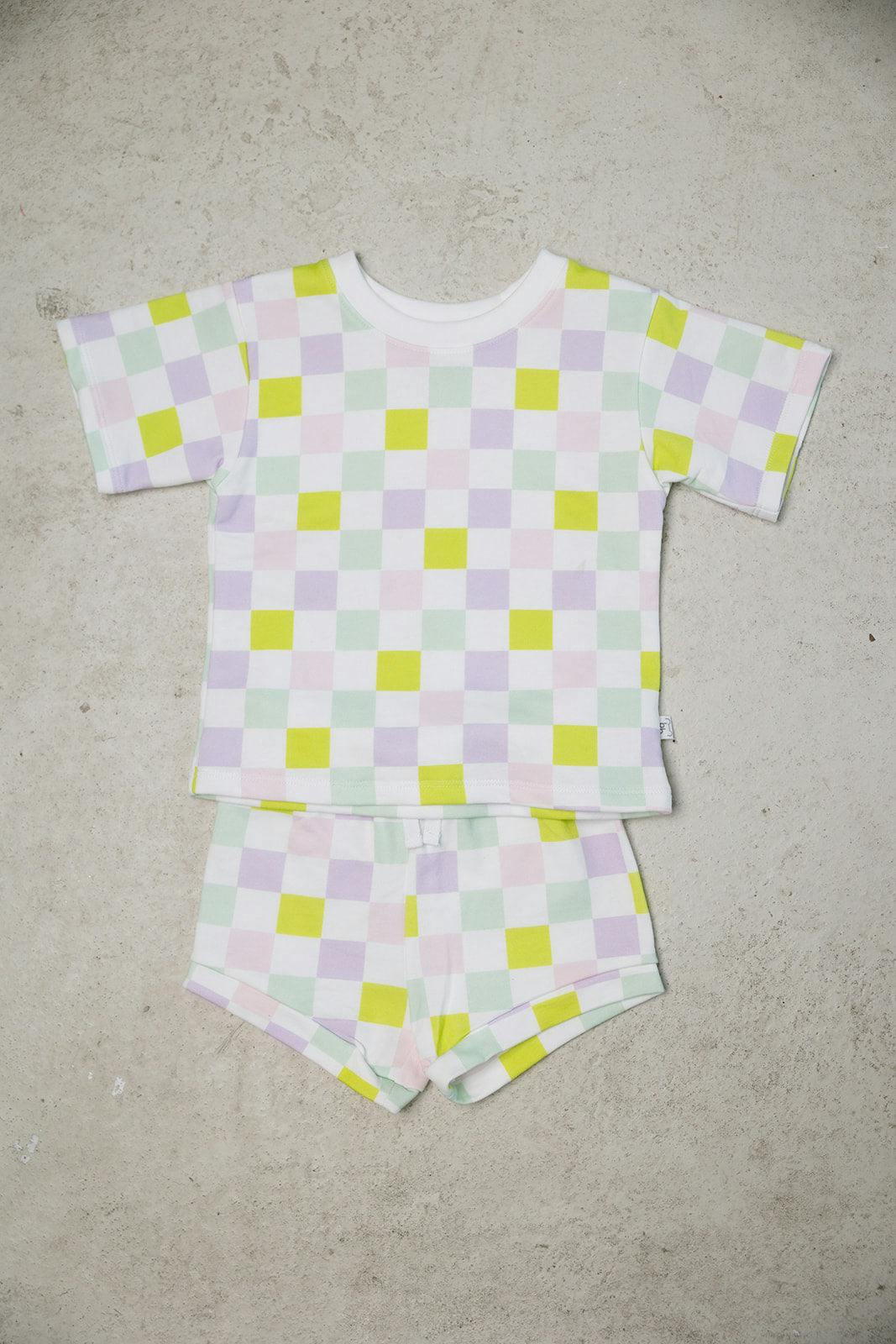 multi-checkered short set