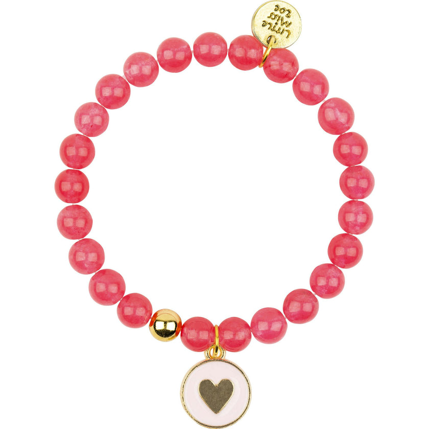 Gemstone Bracelet With Heart Enamel Charm