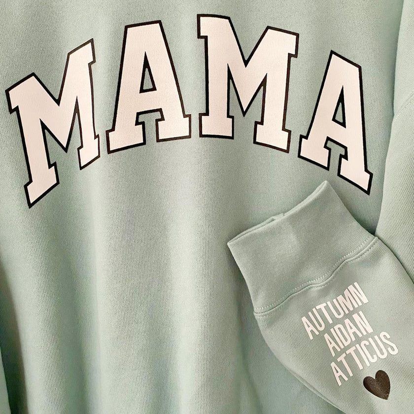 Mama Personalized Love on the Cuff Sweatshirt, Seafoam