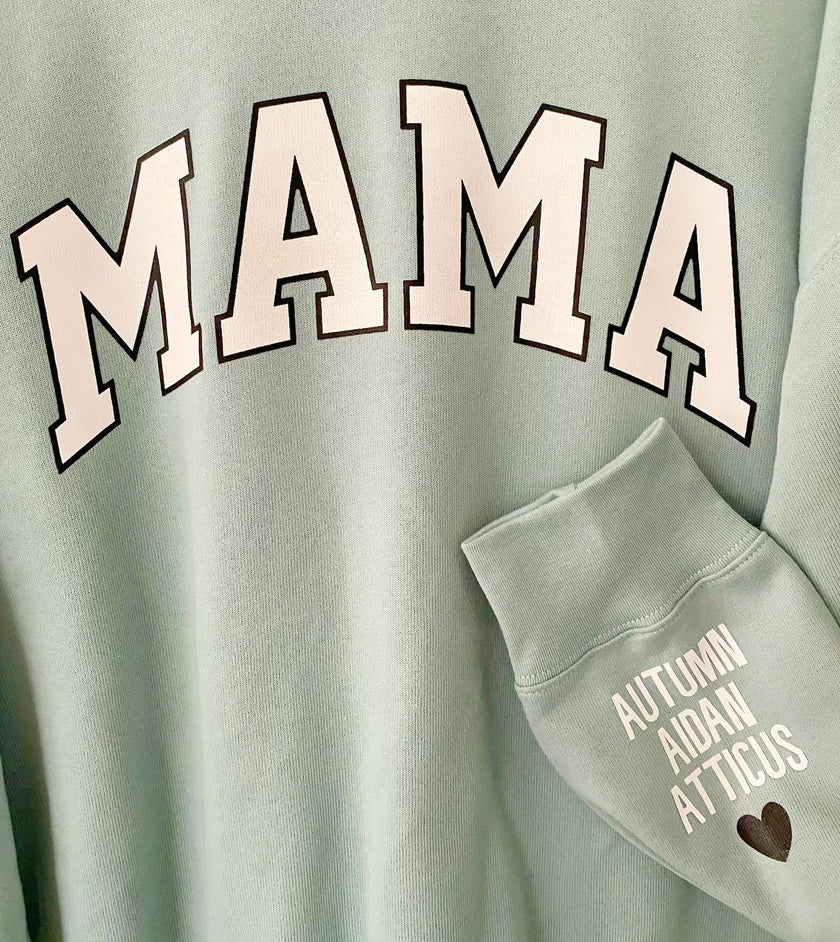 Mama Personalized Love on the Cuff Sweatshirt, Seafoam