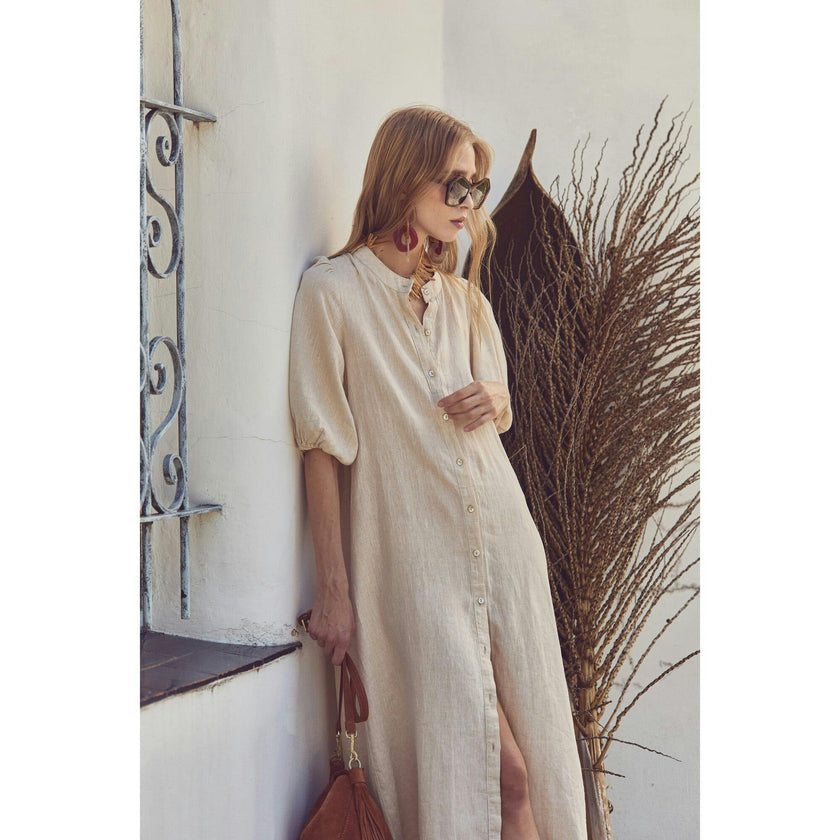 Bubble Linen Dress - Natural