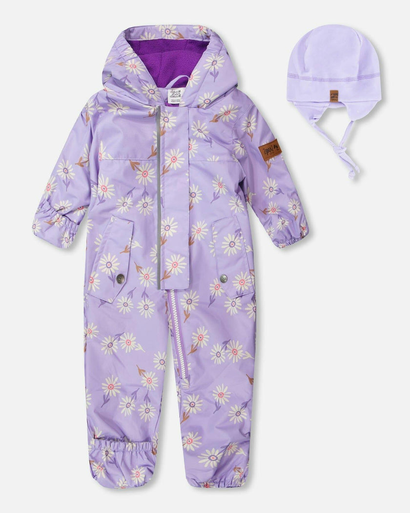 Baby Mid-Season One-Piece Outerwear With Hat Purple Daisy Print