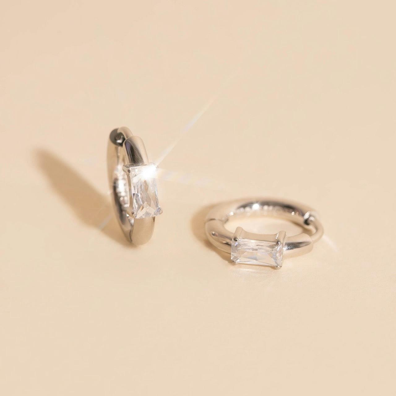 Titanium Baguette Crystal Rounded Huggie Hoop Earrings - FeatherTUFF™