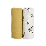 Organic Cotton Muslin Swaddle Blanket 2 Pack - Swallows