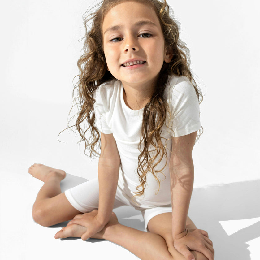 Milk White Bamboo Kids Pajama Short Set