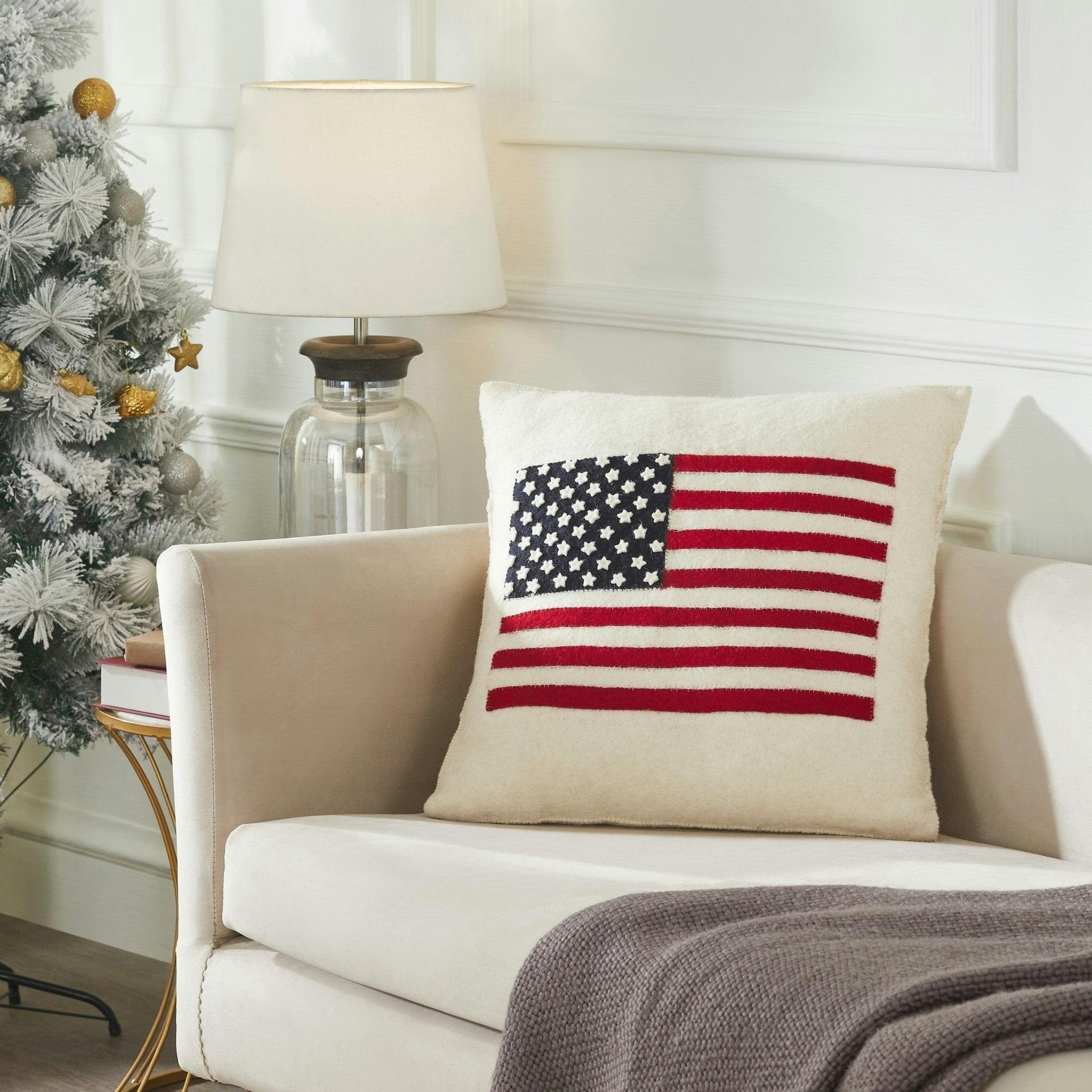 American Flag Hand Felted Wool Pillow - Cream 20