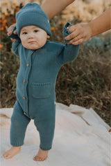 River Garter Stitch Romper in Bluestone