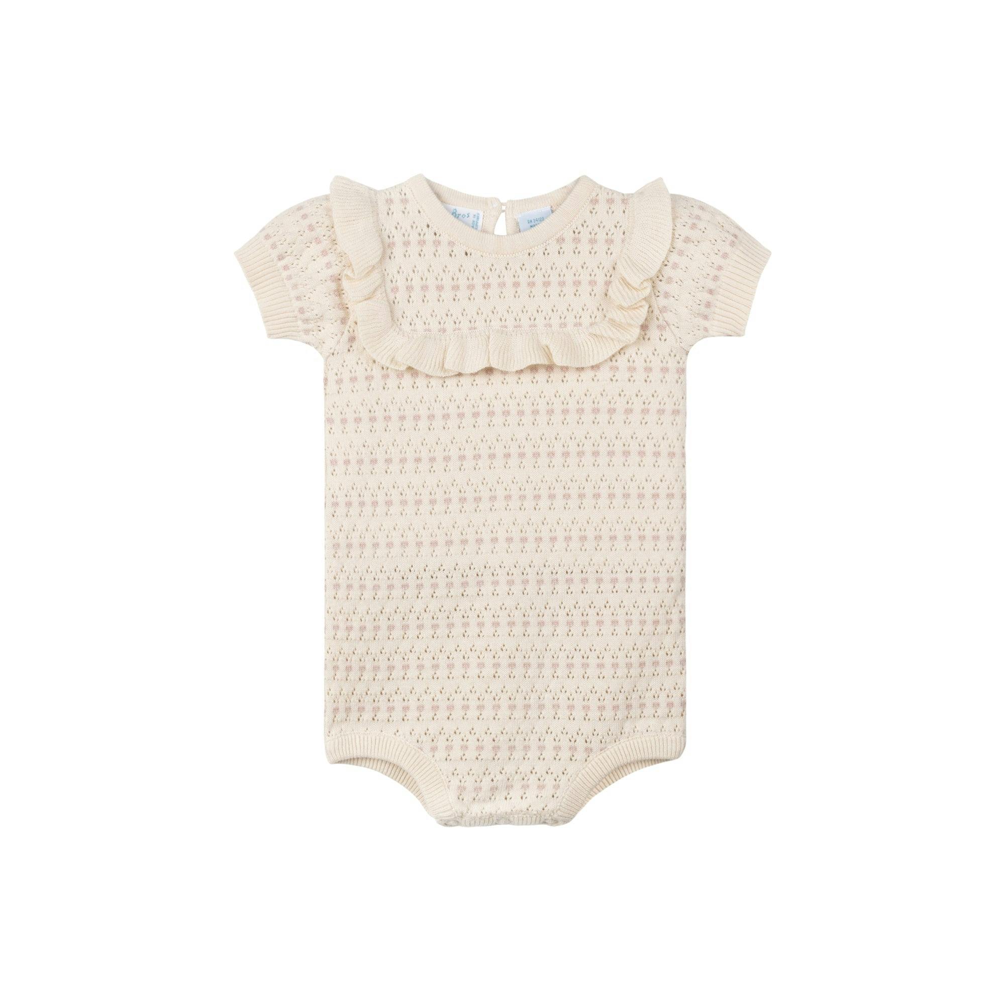 Girls Pointelle Jacquard Knit Romper Ecru