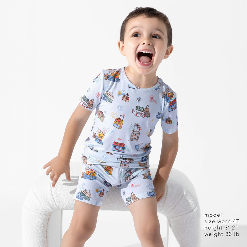 Vintage Suitcases Bamboo Kids Pajama Short Set