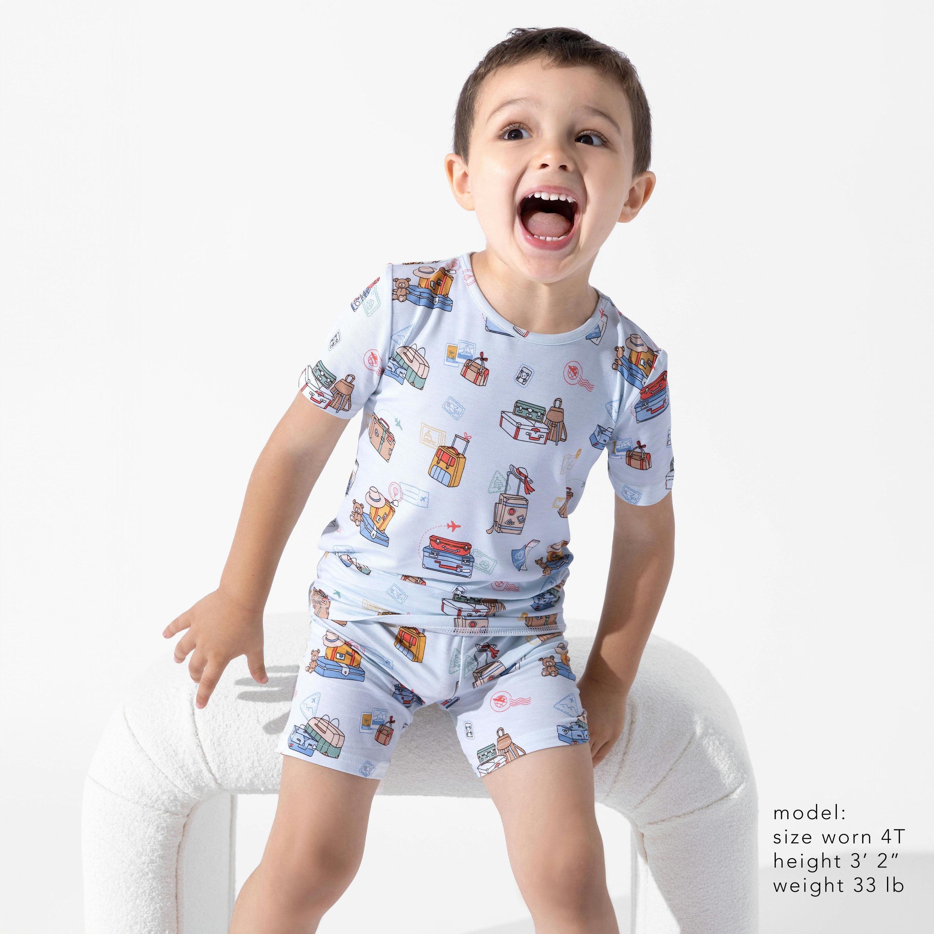 Vintage Suitcases Kids Pajama Short Set