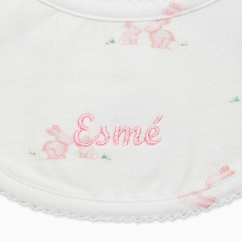 Baby Bib in Pale Pink Bunny