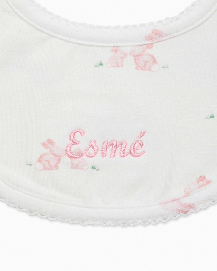 Baby Bib in Pale Pink Bunny
