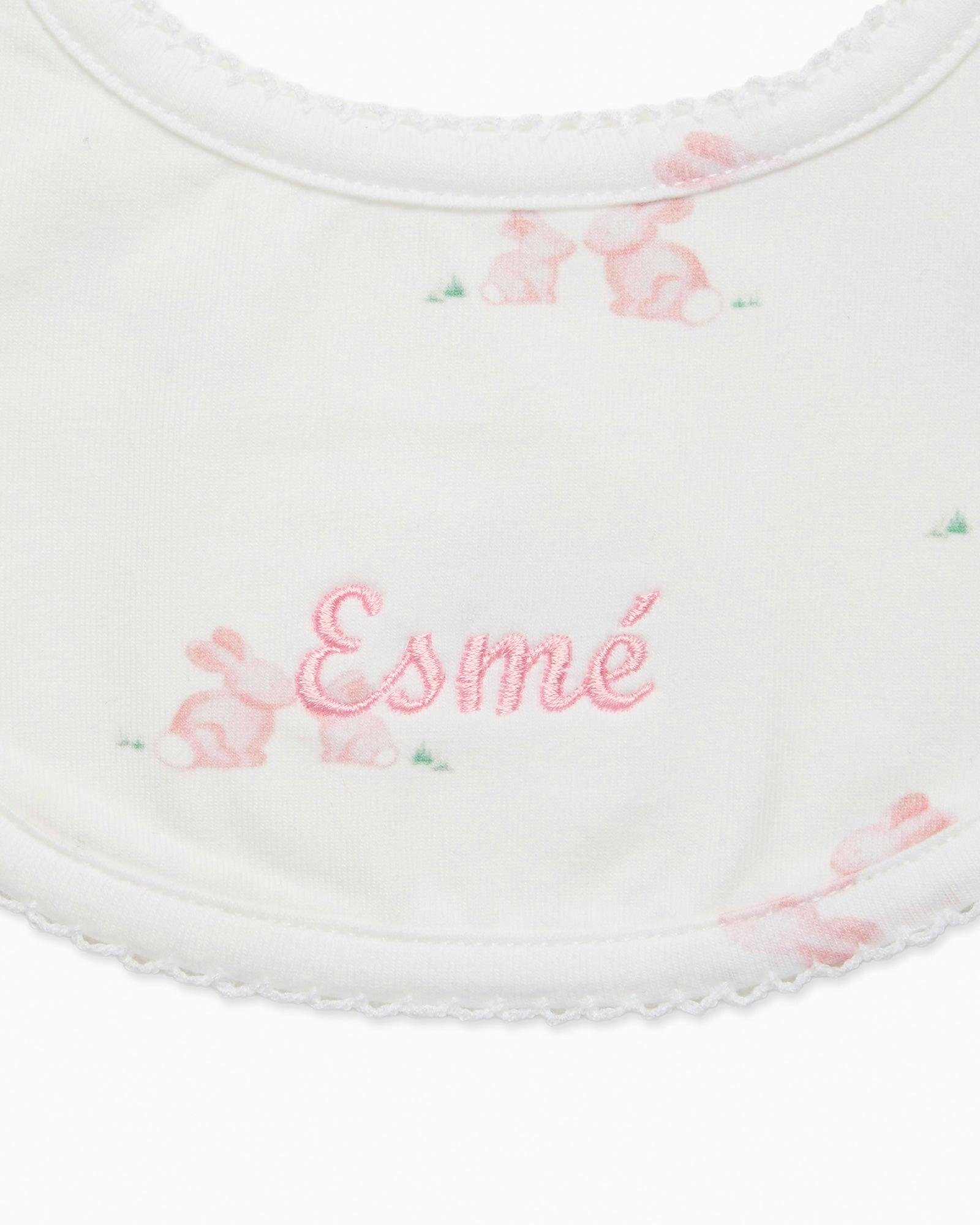 Baby Bib in Pale Pink Bunny