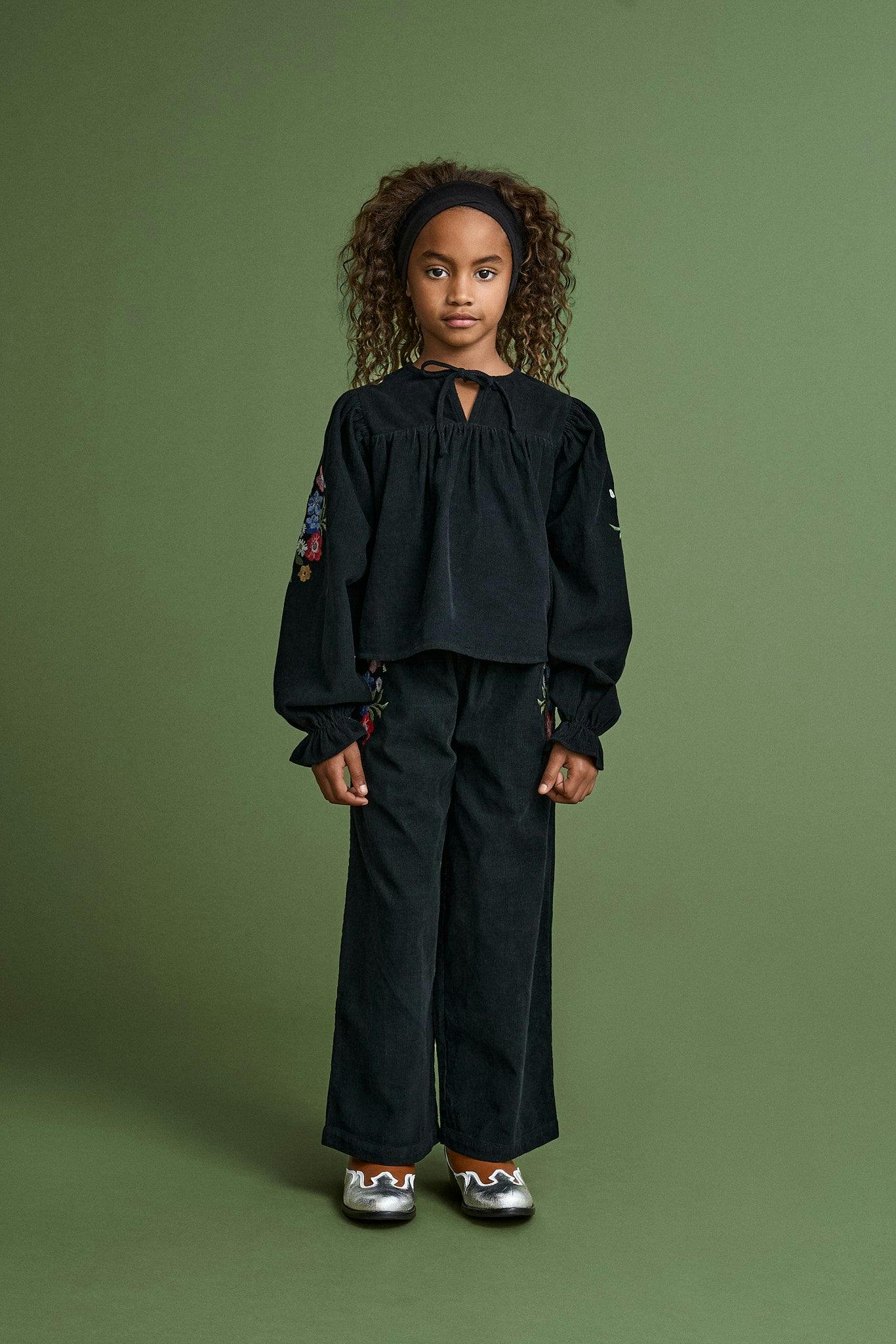 FLORECITAS MICROCORDUROY TOP BLACK
