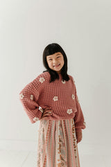 Girls Open Weave Long Sleeve Sweater in Terra Rose