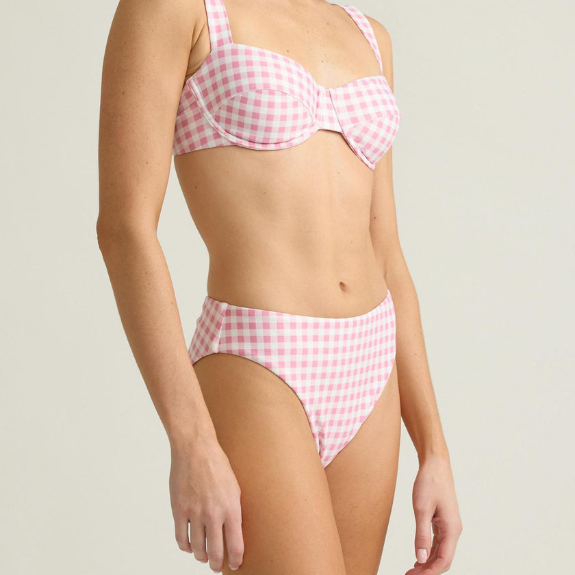 women's blush gingham mid rise bikini bottom