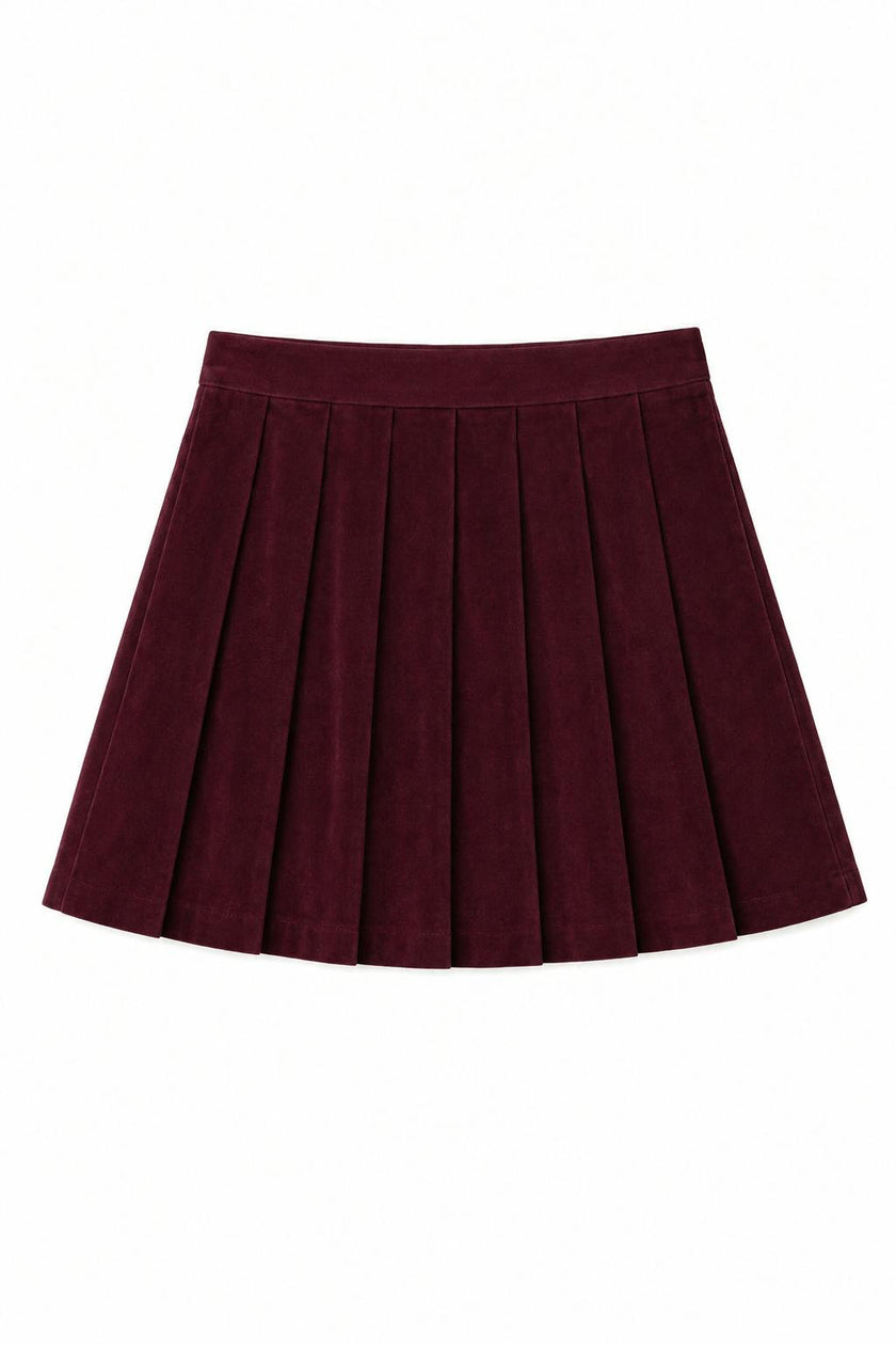 Jane Merlot Corduroy Pleated Skort