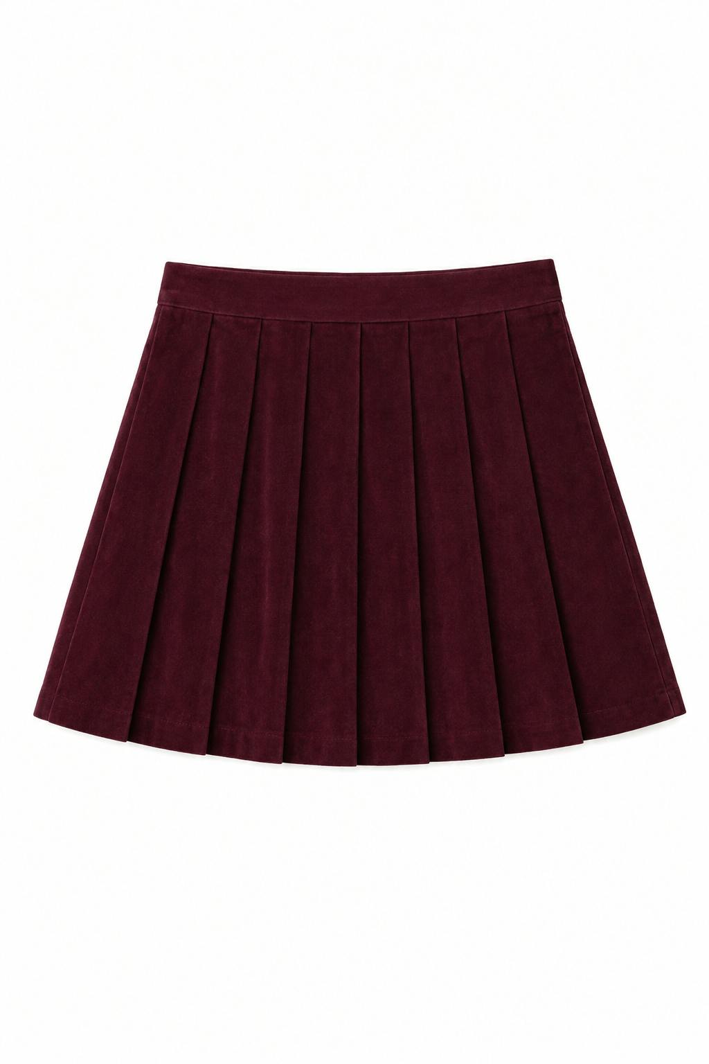 Jane Merlot Corduroy Pleated Skort