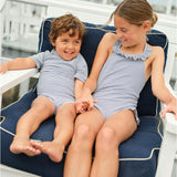 Girls Harbor Stripe Ruffle Halter One Piece