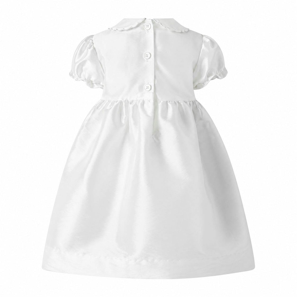 Ivory Taffeta Rosebud Smocked Dress, Baby