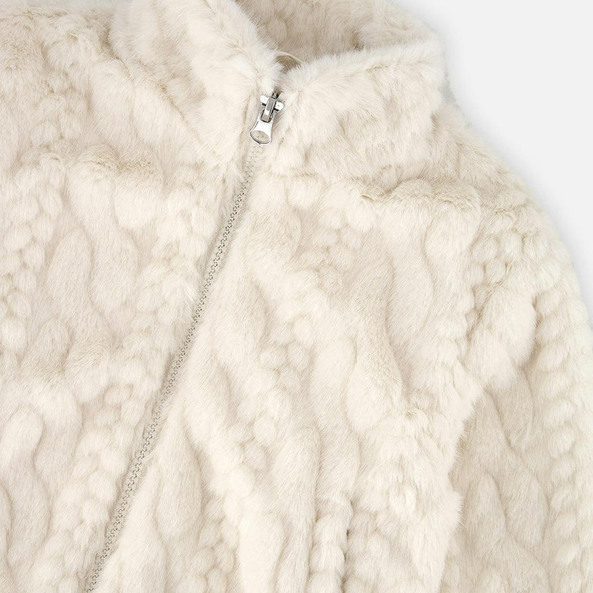 Faux Fur Jacquard Jacket Beige