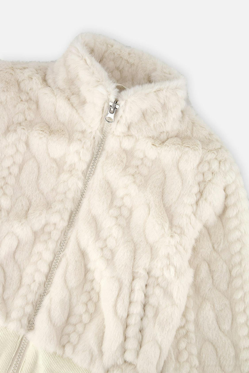 Faux Fur Jacquard Jacket Beige