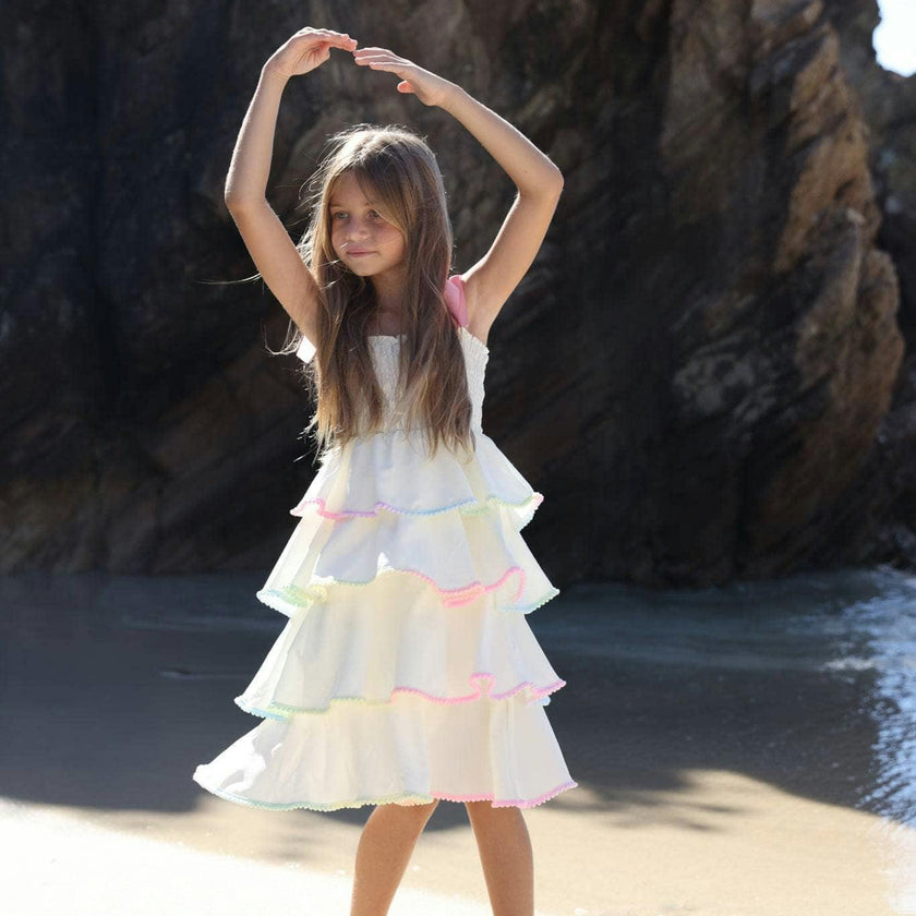 Rainbow Tiered Bow Dress