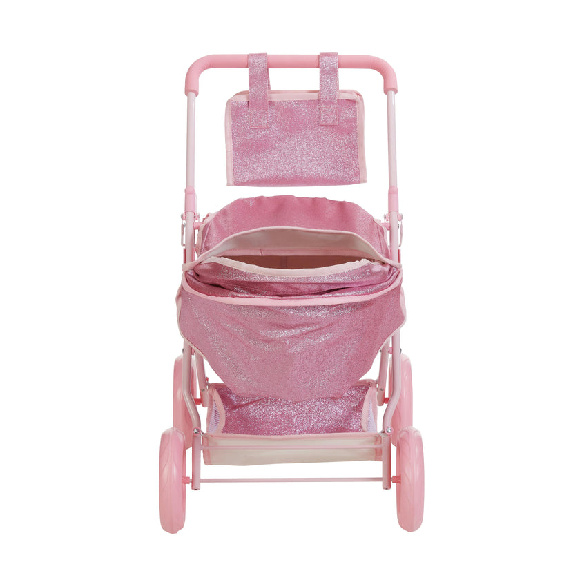 Olivia's Little World Baby Doll Glitter Pink Pram with Cover