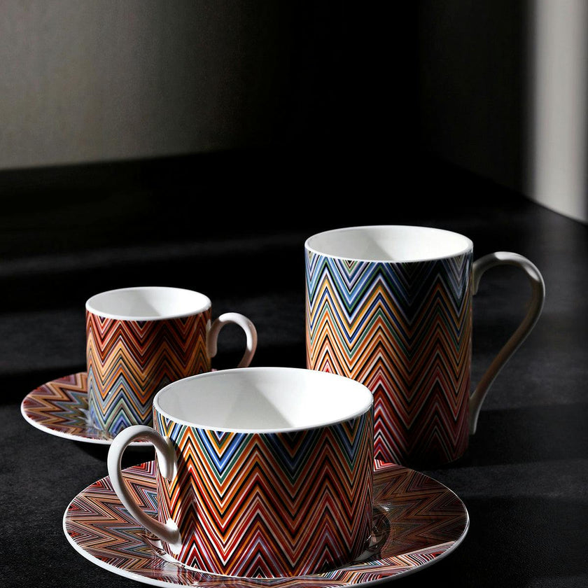 Coffee Cup & Saucer ZIG ZAG Set of 2 in Luxury Box Jarris 156 diam. 2.3", H 2.5", Cap. 4 oz, Saucer diam. 4.75"