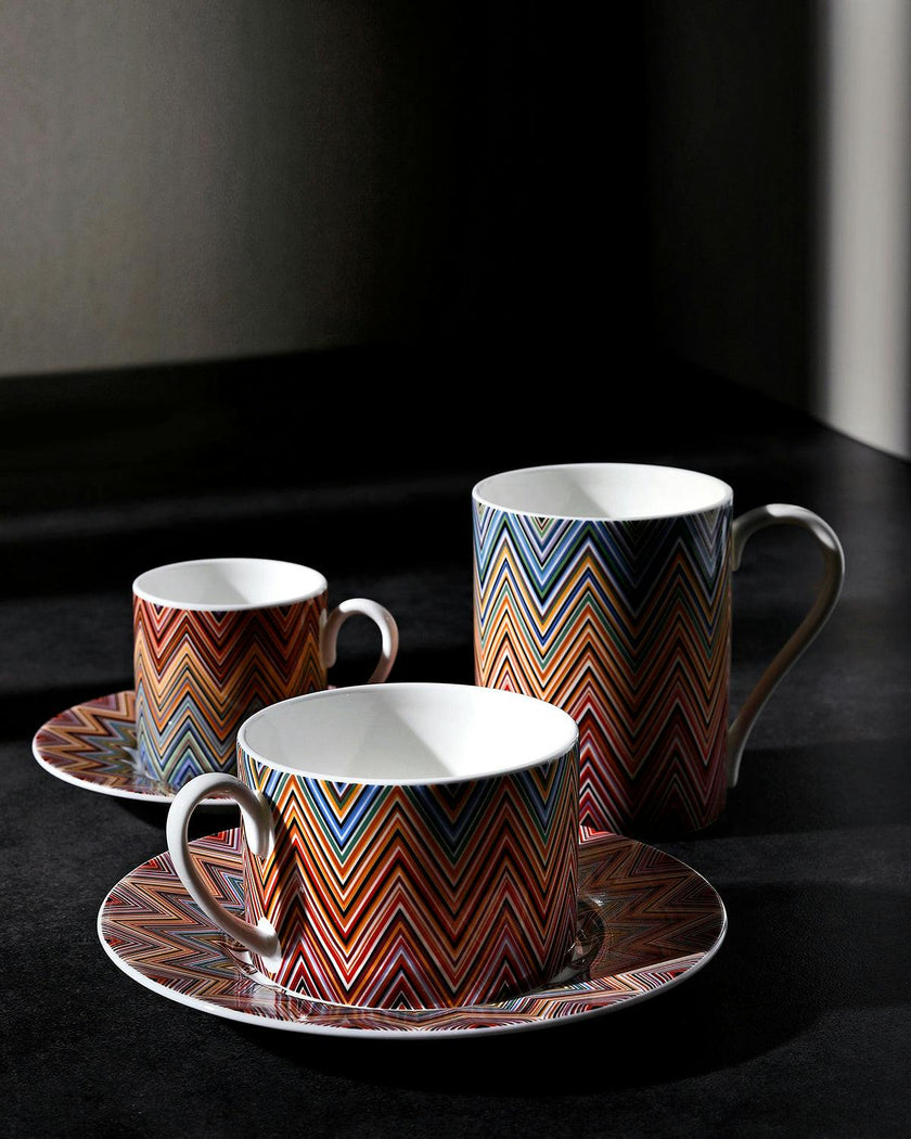 Coffee Cup & Saucer ZIG ZAG Set of 2 in Luxury Box Jarris 156 diam. 2.3", H 2.5", Cap. 4 oz, Saucer diam. 4.75"