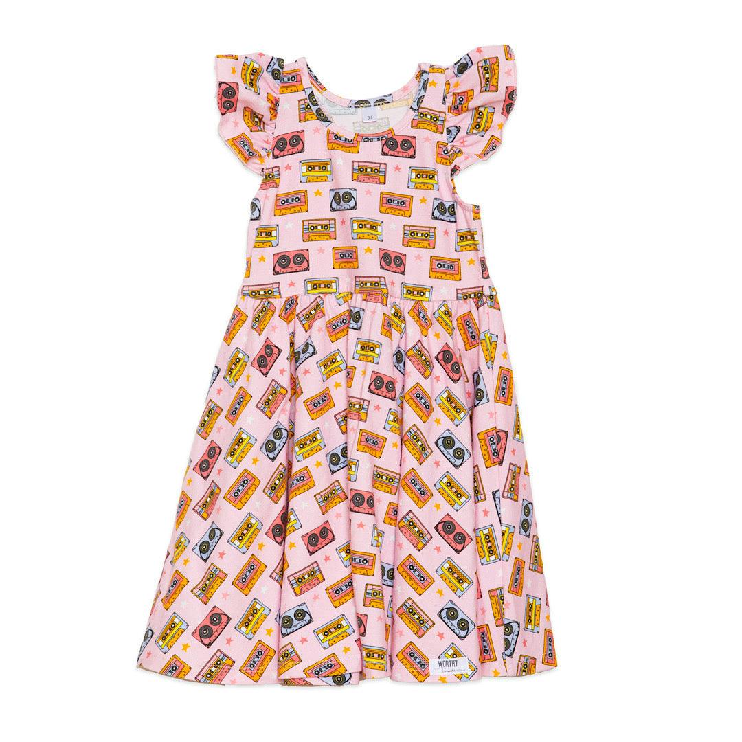 Racer Back Twirly Dress in Cassettes/Stars