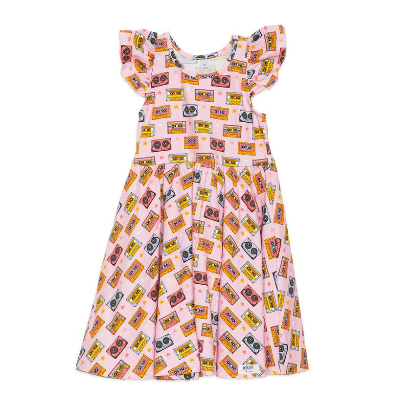 Racer Back Twirly Dress in Cassettes/Stars