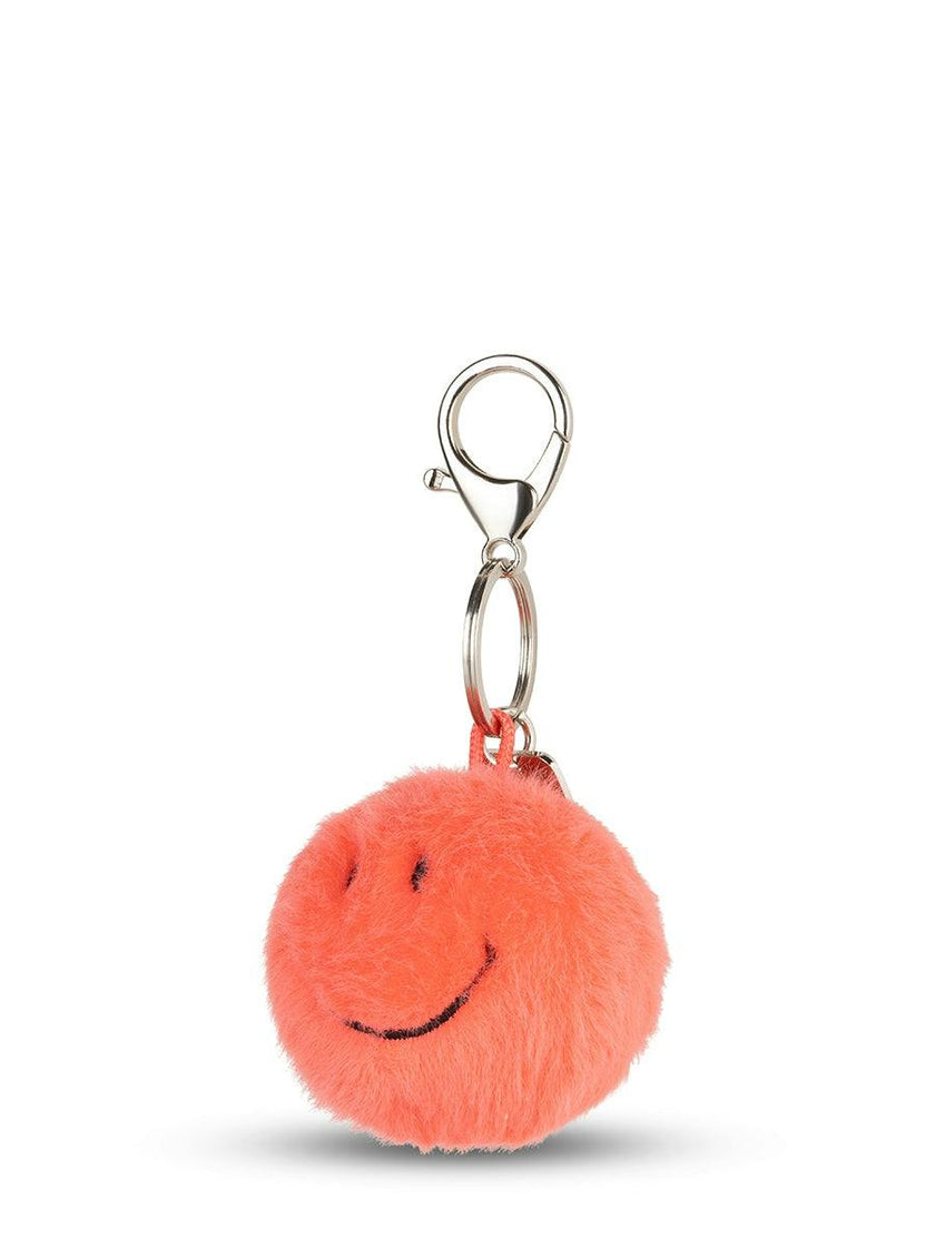 Smiley Keychain ECO Fuzzy Bright Coral - 2"