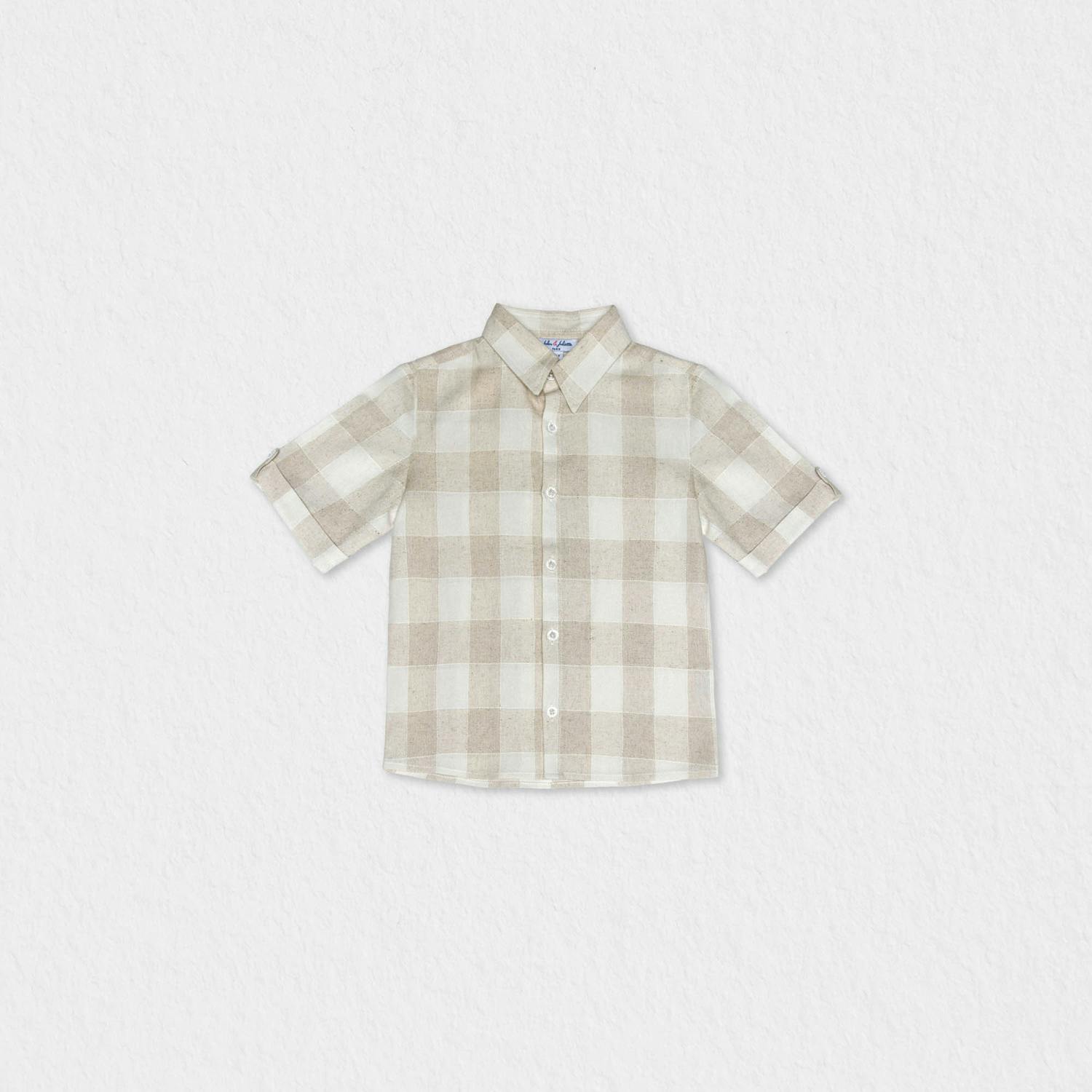 Batiste Baby Boy Shirt SS Linen, White Beige Square