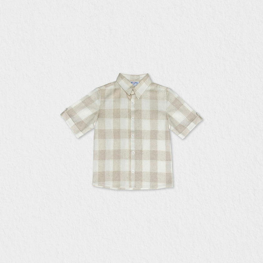 Batiste Baby Boy Shirt SS Linen, White Beige Square
