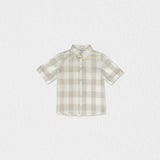 Batiste Baby Boy Shirt SS Linen, White Beige Square
