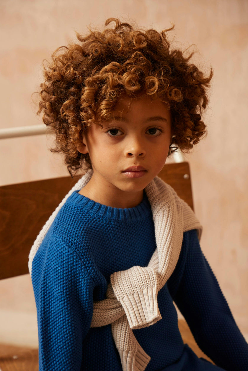 Moss Stitch Jumper | Cobalt Blue