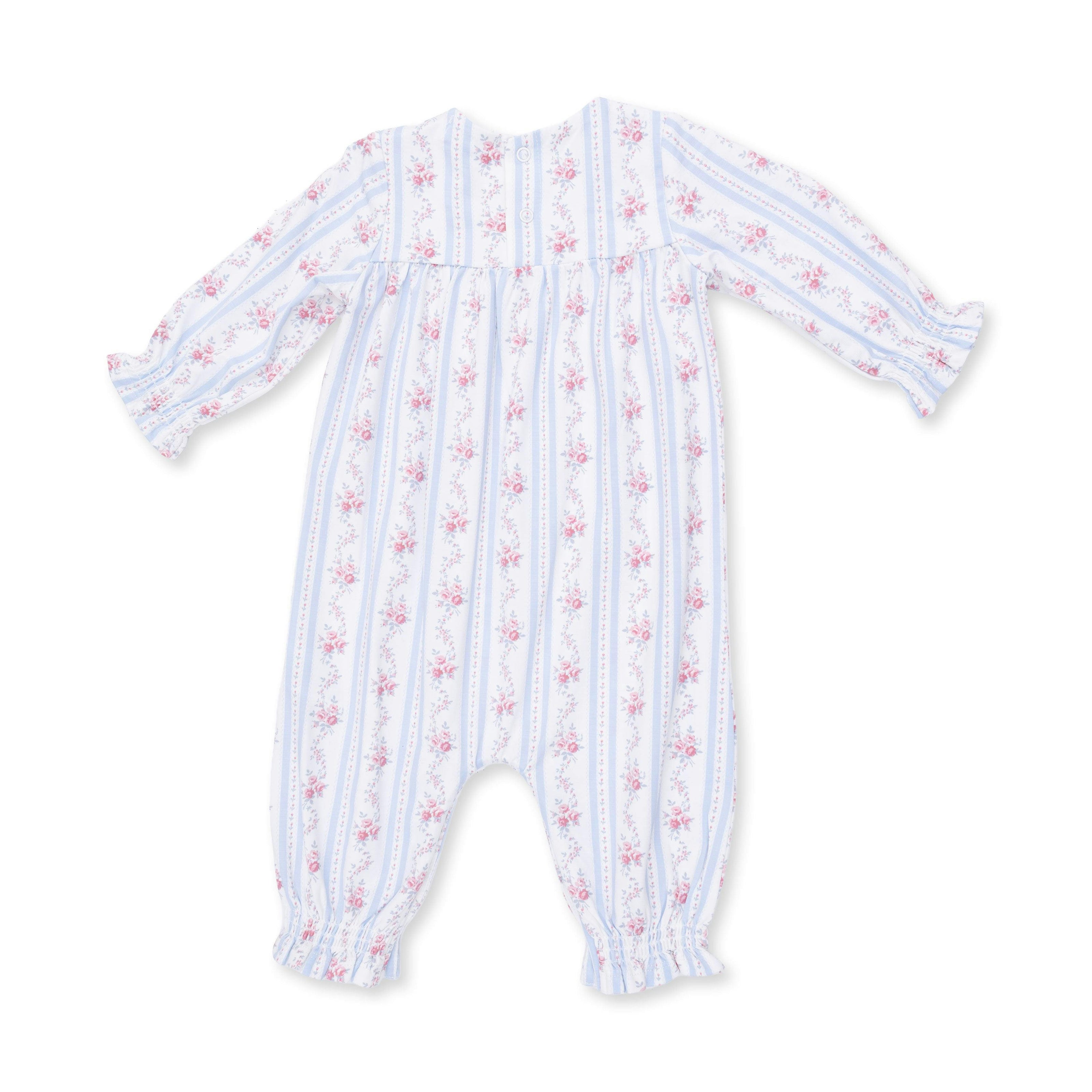 Anna Floral Stripe - Smocked Long Sleeve Romper