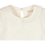 Organic Long Sleeve Knit Top with Woven Collar, White