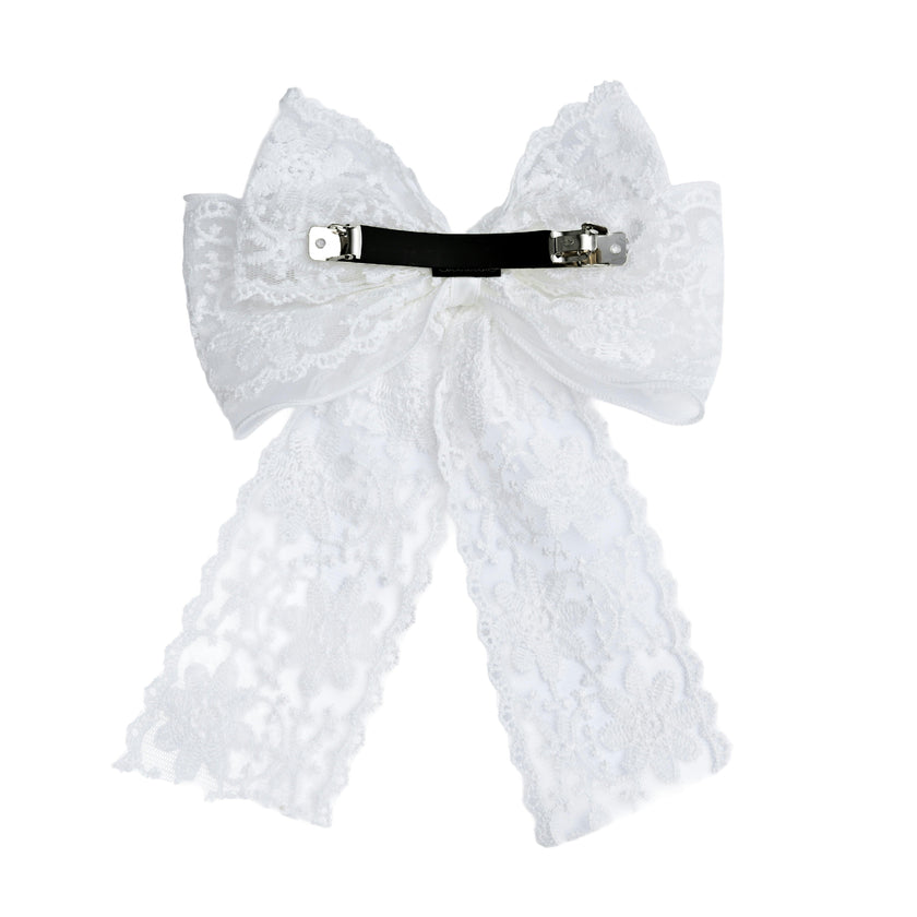 White Floral Lace Ribbon Hair Clip