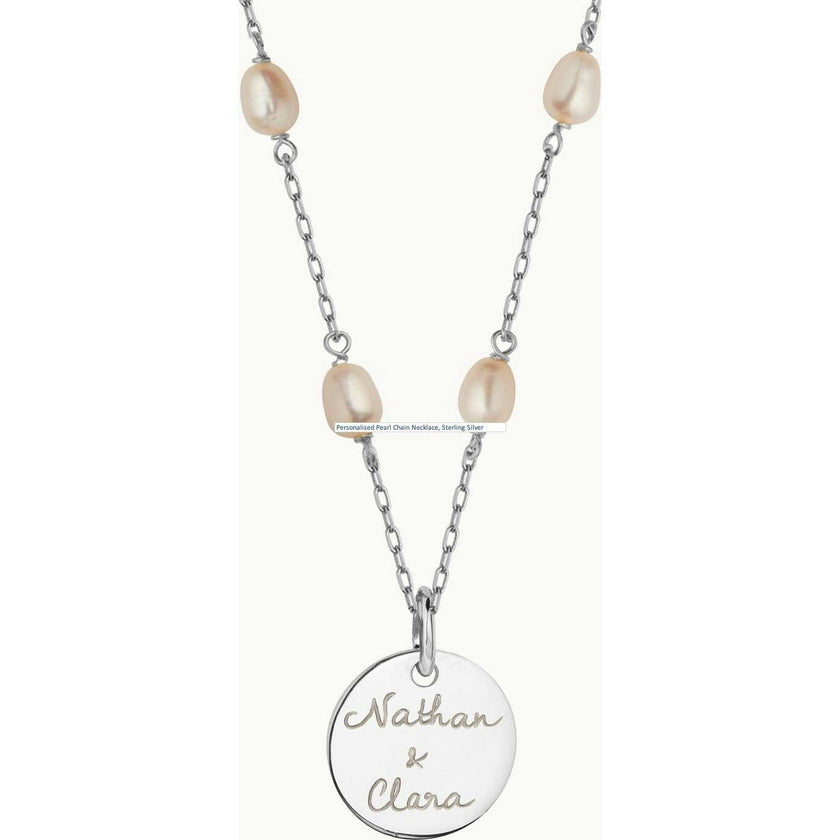 Personalized Pearl Chain Necklace, Sterling Silver