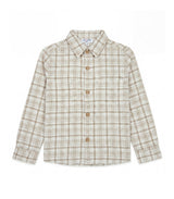Achille Boy Shirt Long Slevees with 2 Pockets, Beige Grey Tartan