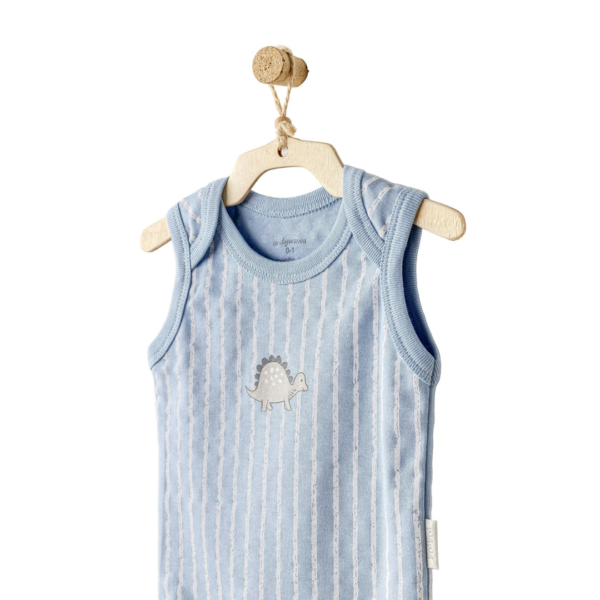 Beige and Blue Dino Bodysuits