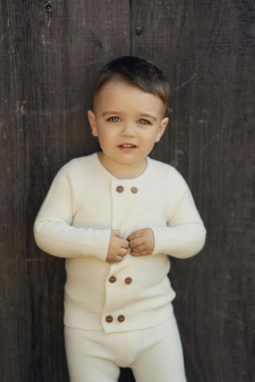 Crest Knitted Double-Breasted Button Front Top and Pants Two Piece Set