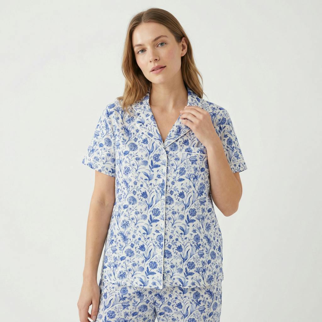 Porcelain Vine Short Sleeve & Pants Bamboo Women's Pajama Set